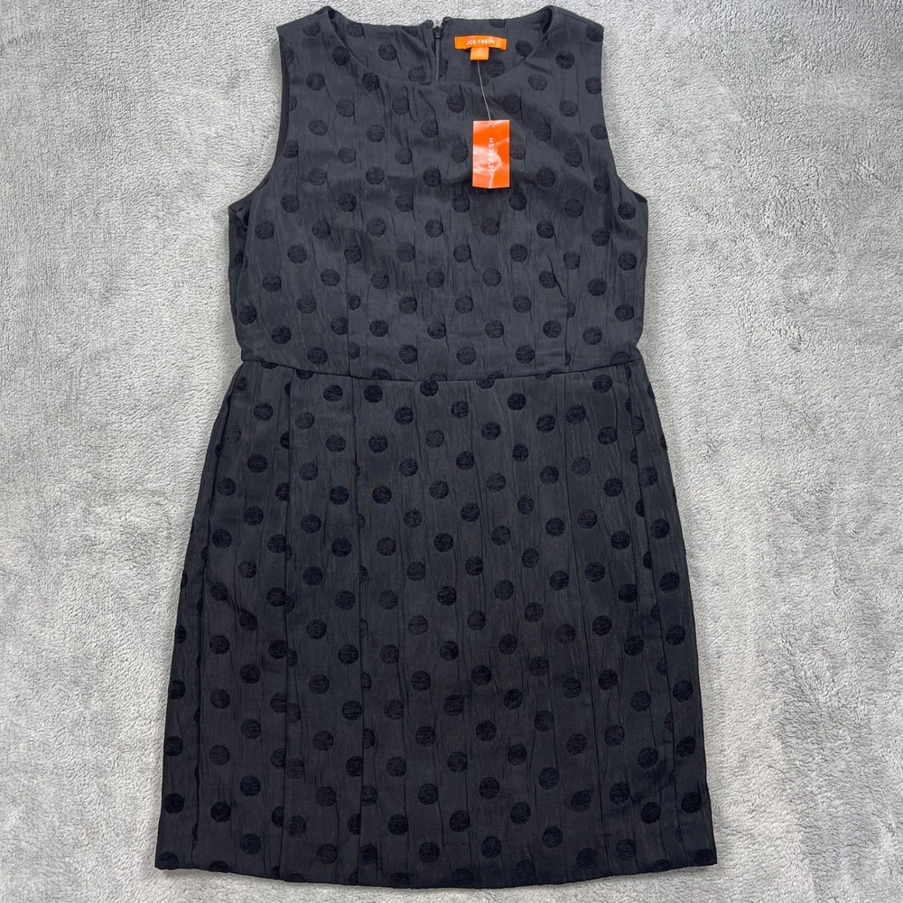 Joe Fresh Dress Women 8 Black Polka Dot Sheath Sleeveless Textured Jacquard